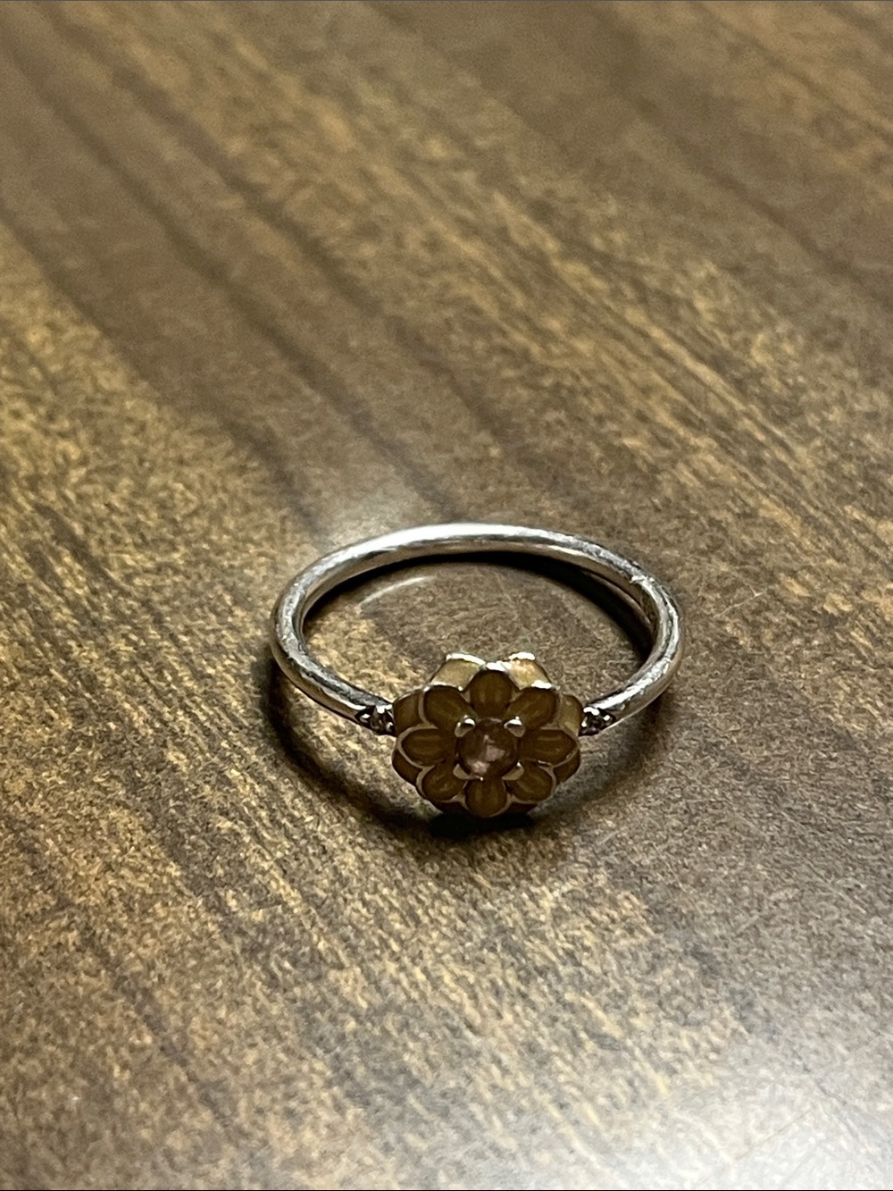 Pandora Silver Ring with Honey Floral Accent